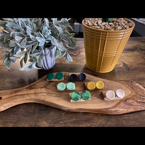 Handmade Abstract Clay Earrings - Forest Greens - Picture 5 of 5